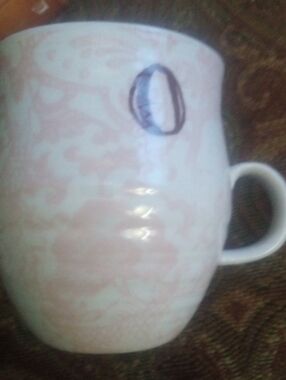 Anthropologie Letter "O" Homegrown Pink and White Floral Ceramic Mug